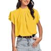 imageLYANER Womens Casual Mock Neck Basic Pleated Wrap Short Sleeve Curved Keyhole Back Blouse Shirt TopYellow