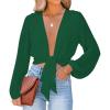 imageLYANER Womens Deep V Neck Tie Front Knot Long Sleeve Sexy Wrap Crop Top Blouse Dark Green XSmall