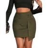 imageLYANER Womens Faux Suede Solid High Waist TwistFront Zipper Mini ALine Short SkirtArmy Green
