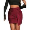 imageLYANER Womens Faux Suede Solid High Waist TwistFront Zipper Mini ALine Short SkirtWine Red