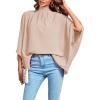 imageLYANER Womens Mock Neck Pleated Batwing Sleeve Drape Tie Back Blouse Shirt TopBeige