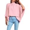 imageLYANER Womens Mock Neck Pleated Batwing Sleeve Drape Tie Back Blouse Shirt TopPink