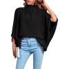 imageLYANER Womens Mock Neck Pleated Batwing Sleeve Drape Tie Back Blouse Shirt TopSolid Black