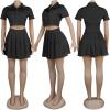 imageLYANER Womens 2 Piece Outfits Skirt Sets Athletic Short Sleeve Crop Top Pleated Short Tennis Golf Mini SkirtBlack