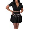 imageLYANER Womens 2 Piece Outfits Skirt Sets Athletic Short Sleeve Crop Top Pleated Short Tennis Golf Mini SkirtBlack