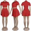 imageLYANER Womens 2 Piece Outfits Skirt Sets Athletic Short Sleeve Crop Top Pleated Short Tennis Golf Mini SkirtRed