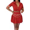 imageLYANER Womens 2 Piece Outfits Skirt Sets Athletic Short Sleeve Crop Top Pleated Short Tennis Golf Mini SkirtRed