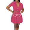imageLYANER Womens 2 Piece Outfits Skirt Sets Athletic Short Sleeve Crop Top Pleated Short Tennis Golf Mini SkirtRose