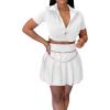 imageLYANER Womens 2 Piece Outfits Skirt Sets Athletic Short Sleeve Crop Top Pleated Short Tennis Golf Mini SkirtWhite