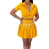imageLYANER Womens 2 Piece Outfits Skirt Sets Athletic Short Sleeve Crop Top Pleated Short Tennis Golf Mini SkirtYellow