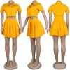 imageLYANER Womens 2 Piece Outfits Skirt Sets Athletic Short Sleeve Crop Top Pleated Short Tennis Golf Mini SkirtYellow