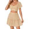 imageLYANER Womens 2 Piece Outfits Sweetheart Neck Tie Knot Back Crop Top and Mini Skirt SetBeige