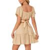 imageLYANER Womens 2 Piece Outfits Sweetheart Neck Tie Knot Back Crop Top and Mini Skirt SetBeige