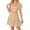 imageLYANER Womens 2 Piece Outfits Sweetheart Neck Tie Knot Back Crop Top and Mini Skirt SetBeige