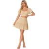 imageLYANER Womens 2 Piece Outfits Sweetheart Neck Tie Knot Back Crop Top and Mini Skirt SetBeige