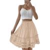 imageLYANER Womens Elastic Waist Self Tie Pullover Scallop Hem Pleated Casual Mini SkirtBeige