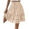 imageLYANER Womens Elastic Waist Self Tie Pullover Scallop Hem Pleated Casual Mini SkirtBeige