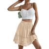 imageLYANER Womens Elastic Waist Self Tie Pullover Scallop Hem Pleated Casual Mini SkirtBeige