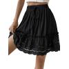 imageLYANER Womens Elastic Waist Self Tie Pullover Scallop Hem Pleated Casual Mini SkirtBlack