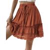 imageLYANER Womens Elastic Waist Self Tie Pullover Scallop Hem Pleated Casual Mini SkirtCaramel
