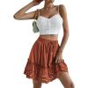 imageLYANER Womens Elastic Waist Self Tie Pullover Scallop Hem Pleated Casual Mini SkirtCaramel