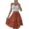 imageLYANER Womens Elastic Waist Self Tie Pullover Scallop Hem Pleated Casual Mini SkirtCaramel