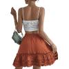 imageLYANER Womens Elastic Waist Self Tie Pullover Scallop Hem Pleated Casual Mini SkirtCaramel