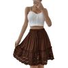 imageLYANER Womens Elastic Waist Self Tie Pullover Scallop Hem Pleated Casual Mini SkirtDark Brown