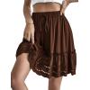 imageLYANER Womens Elastic Waist Self Tie Pullover Scallop Hem Pleated Casual Mini SkirtDark Brown