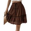 imageLYANER Womens Elastic Waist Self Tie Pullover Scallop Hem Pleated Casual Mini SkirtDark Brown