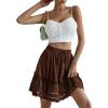 imageLYANER Womens Elastic Waist Self Tie Pullover Scallop Hem Pleated Casual Mini SkirtDark Brown
