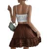 imageLYANER Womens Elastic Waist Self Tie Pullover Scallop Hem Pleated Casual Mini SkirtDark Brown