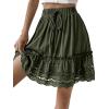 imageLYANER Womens Elastic Waist Self Tie Pullover Scallop Hem Pleated Casual Mini SkirtDeep Green