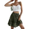 imageLYANER Womens Elastic Waist Self Tie Pullover Scallop Hem Pleated Casual Mini SkirtDeep Green