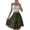imageLYANER Womens Elastic Waist Self Tie Pullover Scallop Hem Pleated Casual Mini SkirtDeep Green
