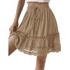 imageLYANER Womens Elastic Waist Self Tie Pullover Scallop Hem Pleated Casual Mini SkirtKhaki