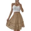 imageLYANER Womens Elastic Waist Self Tie Pullover Scallop Hem Pleated Casual Mini SkirtKhaki