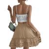 imageLYANER Womens Elastic Waist Self Tie Pullover Scallop Hem Pleated Casual Mini SkirtKhaki