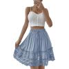 imageLYANER Womens Elastic Waist Self Tie Pullover Scallop Hem Pleated Casual Mini SkirtLight Blue