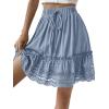 imageLYANER Womens Elastic Waist Self Tie Pullover Scallop Hem Pleated Casual Mini SkirtLight Blue