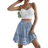 imageLYANER Womens Elastic Waist Self Tie Pullover Scallop Hem Pleated Casual Mini SkirtLight Blue