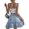 imageLYANER Womens Elastic Waist Self Tie Pullover Scallop Hem Pleated Casual Mini SkirtLight Blue