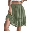 imageLYANER Womens Elastic Waist Self Tie Pullover Scallop Hem Pleated Casual Mini SkirtLight Green