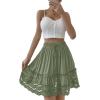 imageLYANER Womens Elastic Waist Self Tie Pullover Scallop Hem Pleated Casual Mini SkirtLight Green