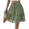 imageLYANER Womens Elastic Waist Self Tie Pullover Scallop Hem Pleated Casual Mini SkirtLight Green