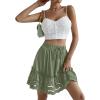 imageLYANER Womens Elastic Waist Self Tie Pullover Scallop Hem Pleated Casual Mini SkirtLight Green