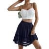 imageLYANER Womens Elastic Waist Self Tie Pullover Scallop Hem Pleated Casual Mini SkirtNavy Blue