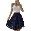 imageLYANER Womens Elastic Waist Self Tie Pullover Scallop Hem Pleated Casual Mini SkirtNavy Blue