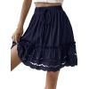 imageLYANER Womens Elastic Waist Self Tie Pullover Scallop Hem Pleated Casual Mini SkirtNavy Blue