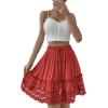 imageLYANER Womens Elastic Waist Self Tie Pullover Scallop Hem Pleated Casual Mini SkirtRed